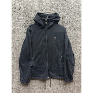 Pretty Green Cotton High Neck Full Zip Hooded Jacket Black Mens Size S